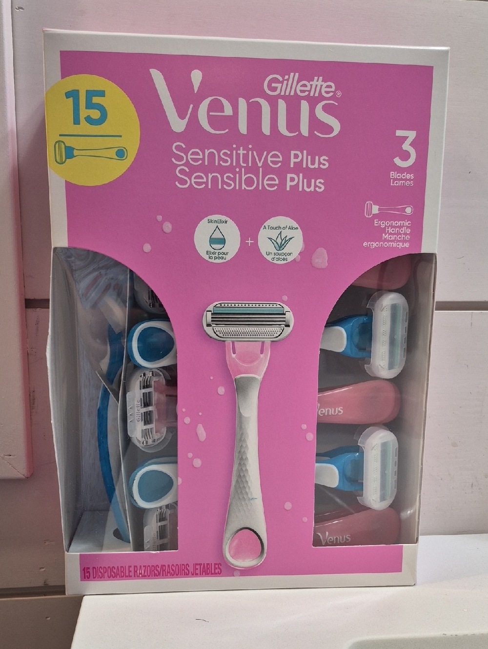 💜 Venus - Sensitive Plus Disposable Razor 15-Pack - Pink/Blue